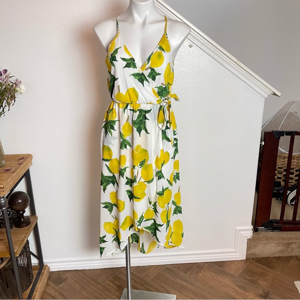 Dream of Me Sleeveless dress lemon print asymmetric  dress size M